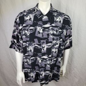 Puritan Black And‎ White Hawaiian Shirt Size 2XL